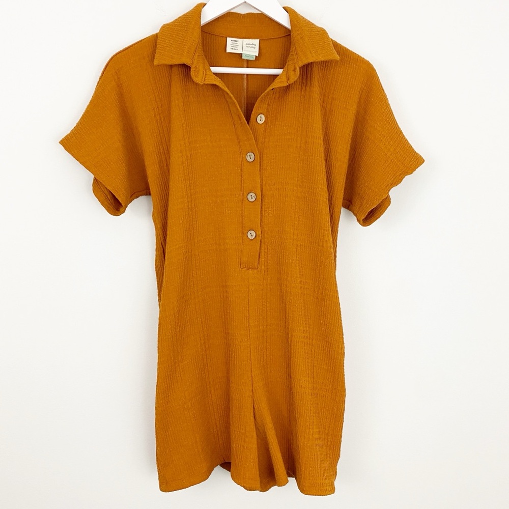 Anthropologie Saturday Sunday sz S Orange Short Sleeve Romper Jumpsuit Playsuit